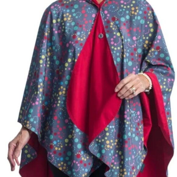 Raincaper Women's Reversible Fine Art Travel Cape - Swirl Dots - Picture 1 of 8